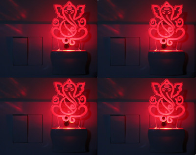 AFAST 3D Illusion Lord Ganesha LED Night Lamp (Pack Of 4) Night Lamp(10 cm, White)