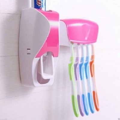 KRITAM Toothbrush Holder Dust-Proof Wall Mounted with Cover Bathroom Storage Stand Toothpaste Dispenser Squeezer Kit Tooth Brush Holder Set Automatic Auto Toothpaste Dispenser Plastic Toothbrush Holder(White, Pink, Wall Mount)