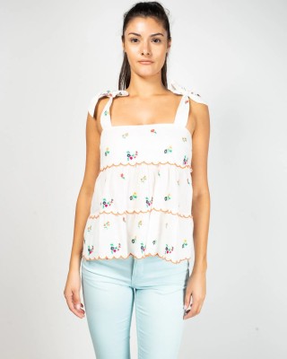 miniPRICE Casual Sleeveless Printed Women White Top