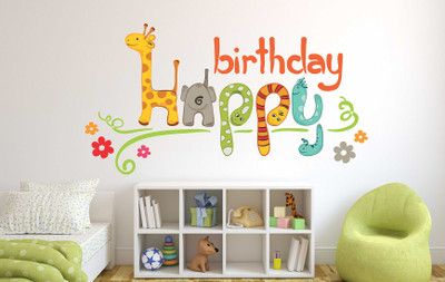 Littlebuds 75 cm Happy Birithday Removable Sticker(Pack of 1)