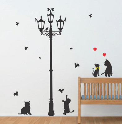 Wollzo 100 cm Funny Cats with Lamp Removable Sticker(Pack of 1)