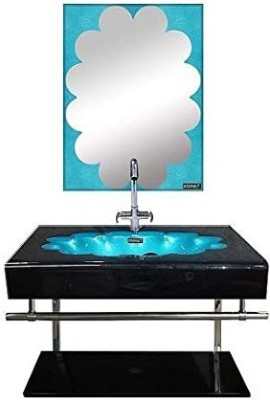 Arvind sanitary Blue and black butterfly flower cut wash basin Wall Hung Basin(Multicolor)