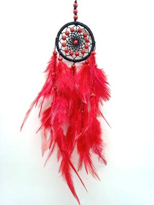 budsnbeau Nylon, Feather, Wood Dream Catcher  (15 inch, Red, Black)