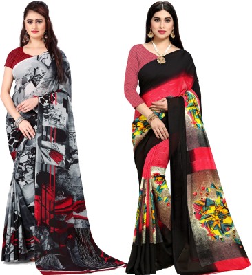 Anand Printed Bollywood Georgette Saree(Pack of 2, Pink, Grey)