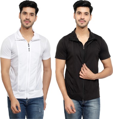 Unite Wear Solid Men Polo Neck White, Black T-Shirt