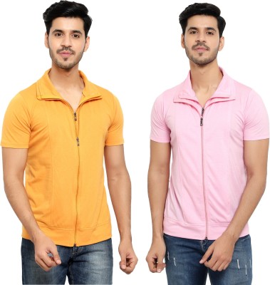 Unite Wear Solid Men Polo Neck Pink, Yellow T-Shirt