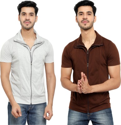 Unite Wear Solid Men Polo Neck Brown, Grey T-Shirt