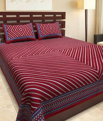 Raj Devi Jaipur 228 TC Cotton King Printed Flat Bedsheet(Pack of 1, Red)