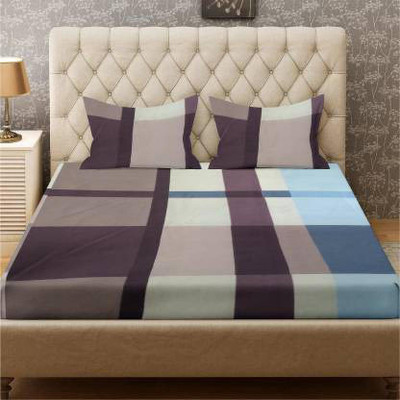 TIB 130 TC Polycotton Double Checkered Fitted (Elastic) Bedsheet(Pack of 1, Multicolor)