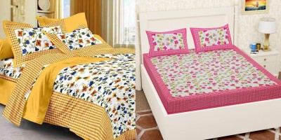 BedZone 144 TC Cotton Double Jaipuri Prints Flat Bedsheet(Pack of 2, Multicolor)