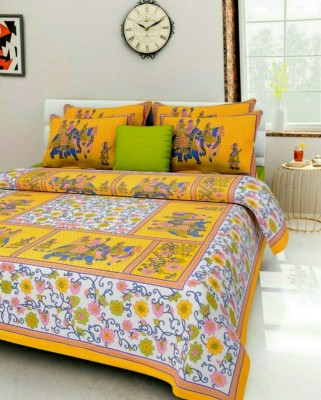 VIKANJALI FAB 104 TC Cotton Double Printed Flat Bedsheet(Pack of 1, Yellow)