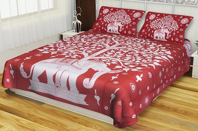 Raj Devi Jaipur 228 TC Cotton King Printed Flat Bedsheet(Pack of 1, Red)