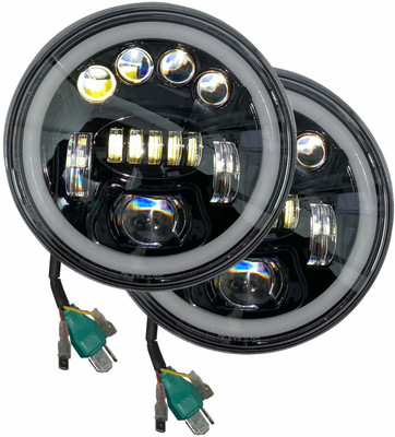 ALLEXTREME EXN7LH2 7Inch Full Ring Round LED Headlight with Hi/Low Beam and Angel Eye Lamp Projector Lens