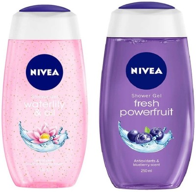 NIVEA Shower Gel Waterlily & Oil And Fresh Powerfruit Each 250ml(2 x 250 ml)