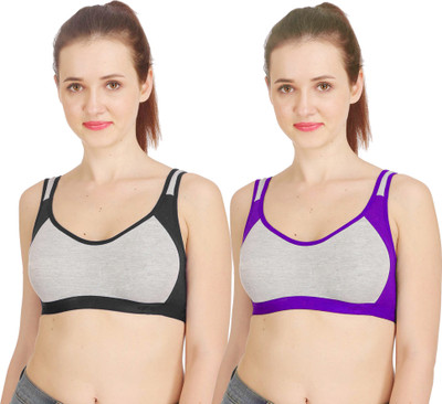 Beach Curve Women Sports Non Padded Bra(Black, Purple)