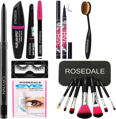Crynn Smudge Proof Essential Makeup Pencil & False Eyelash , Glue & Oval Shape Naked Brush(15 Items in the set)