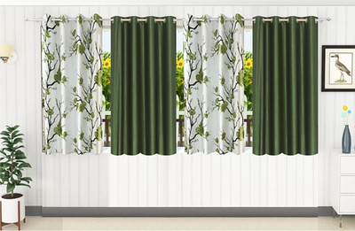 Flipkart SmartBuy 153 cm (5 ft) Polyester Semi Transparent Window Curtain (Pack Of 4)(Printed, Green)