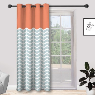 Rudra Textiles 213 cm (7 ft) Polyester Blackout Door Curtain Single Curtain(Printed, Orange, Grey, White)