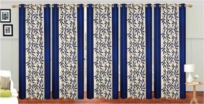 Wacky 214 cm (7 ft) Polyester Semi Transparent Door Curtain (Pack Of 5)(Floral, Blue)