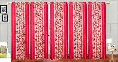 Cresset 153 cm (5 ft) Polyester Room Darkening Window Curtain (Pack Of 5)(Floral, Printed, Pink)