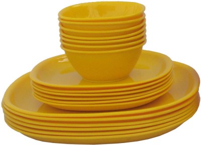 Incrizma Pack of 18 PP (Polypropylene) Dinner Set(Yellow, Microwave Safe)