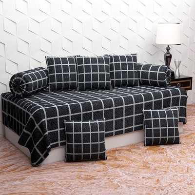 HomeStore-YEP Cotton Abstract Diwan Set(Multicolor)