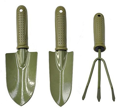 Urancia 3Pcs Garden Hand Tools Set Iron Gardening Shovel Spade Rake Trowel Wood Handle One Piece Garden Tool Kit(3 Tools)