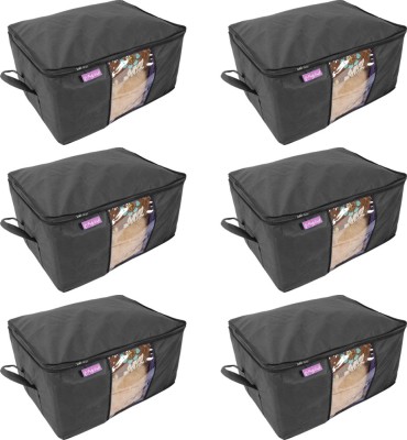 PrettyKrafts Underbed Storage Bag, Storage Organizer, Blanket Cover with Side Handles (Set of 6 Pieces)(Black)