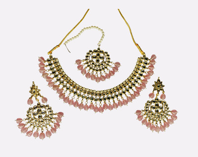 Nuhatraders Metal, Glass, Alloy Gold-plated Gold, Pink Jewellery Set(Pack of 1)