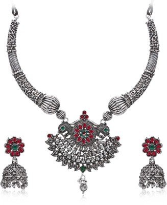 Sukkhi Alloy Rhodium Maroon, Green Jewellery Set(Pack of 1)