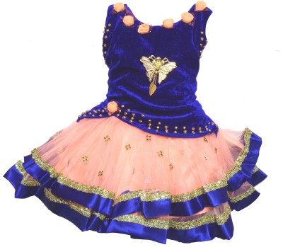 apna collection Baby Girls Midi/Knee Length Festive/Wedding Dress(Blue, Sleeveless)