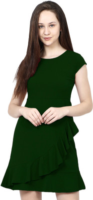 Skyfly Girls Above Knee Casual Dress(Green, Short Sleeve)
