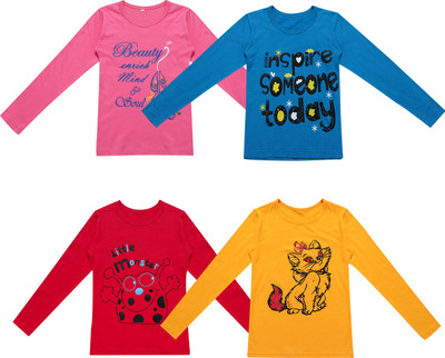 MYO Girls Casual Pure Cotton Top(Multicolor, Pack of 4)