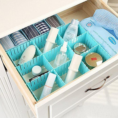 SEAHAVEN Plastic Adjustable Stretchable Interlocking Drawer Divider-Pack of 6 pieces Organizer for Stationery, Makeup, Socks any Small Items Drawer Divider(Plastic)