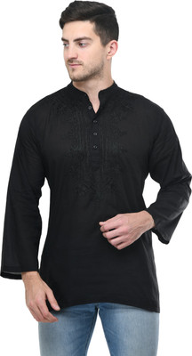 PURPURA Men Solid Straight Kurta(Black)