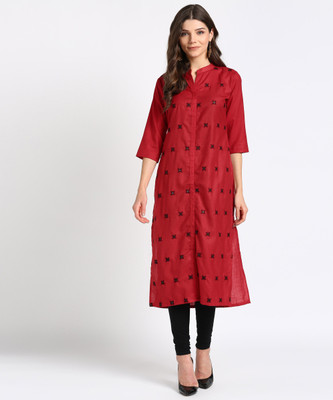 LIBAS Women Self Design Straight Kurta(Red)