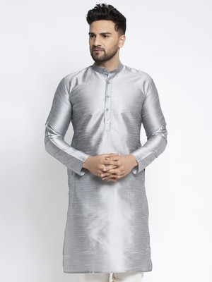 Jompers Men Solid Straight Kurta(Silver)