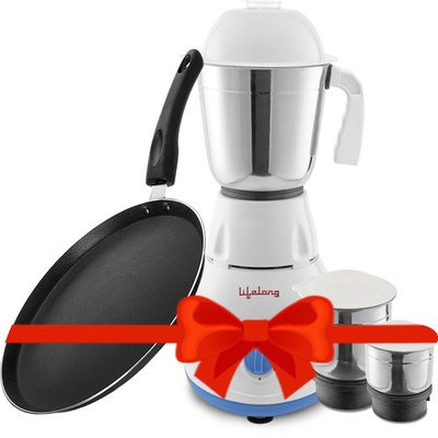 Lifelong LLCMB03 500 W Mixer Grinder (White, 3 Jars) & Non stick Tawa Super Combo