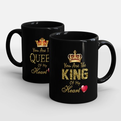 Sublikraft You Are The King & Queen Of My Heart Printed Ceramic Coffee Mug(330 ml, Pack of 2)