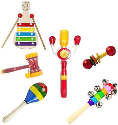 Kishore collection Kishore Collections ECO Friendly Wooden Kids First Musical Sound Instrument Toys Set of 6-Different Instruments (Multicolor)(Multicolor)
