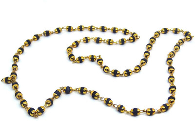 Apnisanskriti Lab Certified Black Tulsi Mala in Golden Design Caps (63 Beads, 3mm) - Black Golden Color - Tulsi Wood Chain