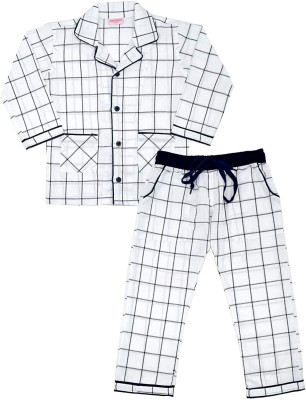 ShopMozo Boys & Girls Checkered White Top & Pyjama Set