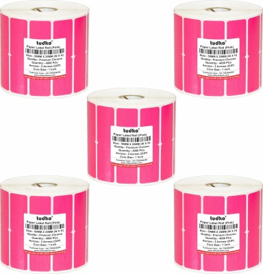 tudko 50 mm X 25 mm (Pink) Chromo Barcode Paper Labels, 4000 Labels in Roll, Print with Carbon Ribbon, Set of 5 Roll, Self Adhesive Paper Label(Pink)