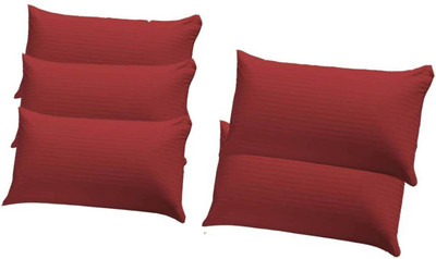 GKM Polyester Fibre Stripes Sleeping Pillow Pack of 5(Red)