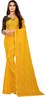 JiproStore Printed Bollywood Chiffon Saree(Yellow)