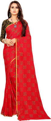JiproStore Printed Bollywood Chiffon Saree(Red)