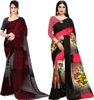 kashvi sarees Printed Daily Wear Georgette Saree(Pack of 2, Red, White, Black, Pink)