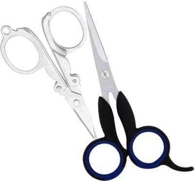 MGP FASHION stainless steel Best Quality Home And Professional blue black and folding scissors Easy Grip for Men Women Kids and pets All Purpose Scissors(Set of 2, Blue, Black, Silver)