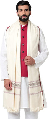 Braid N Cord Polyester Wool Blend Applique Men Shawl(White)