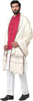 BE SWADESHI Polyester Wool Blend Self Design Men, Women Shawl(White)